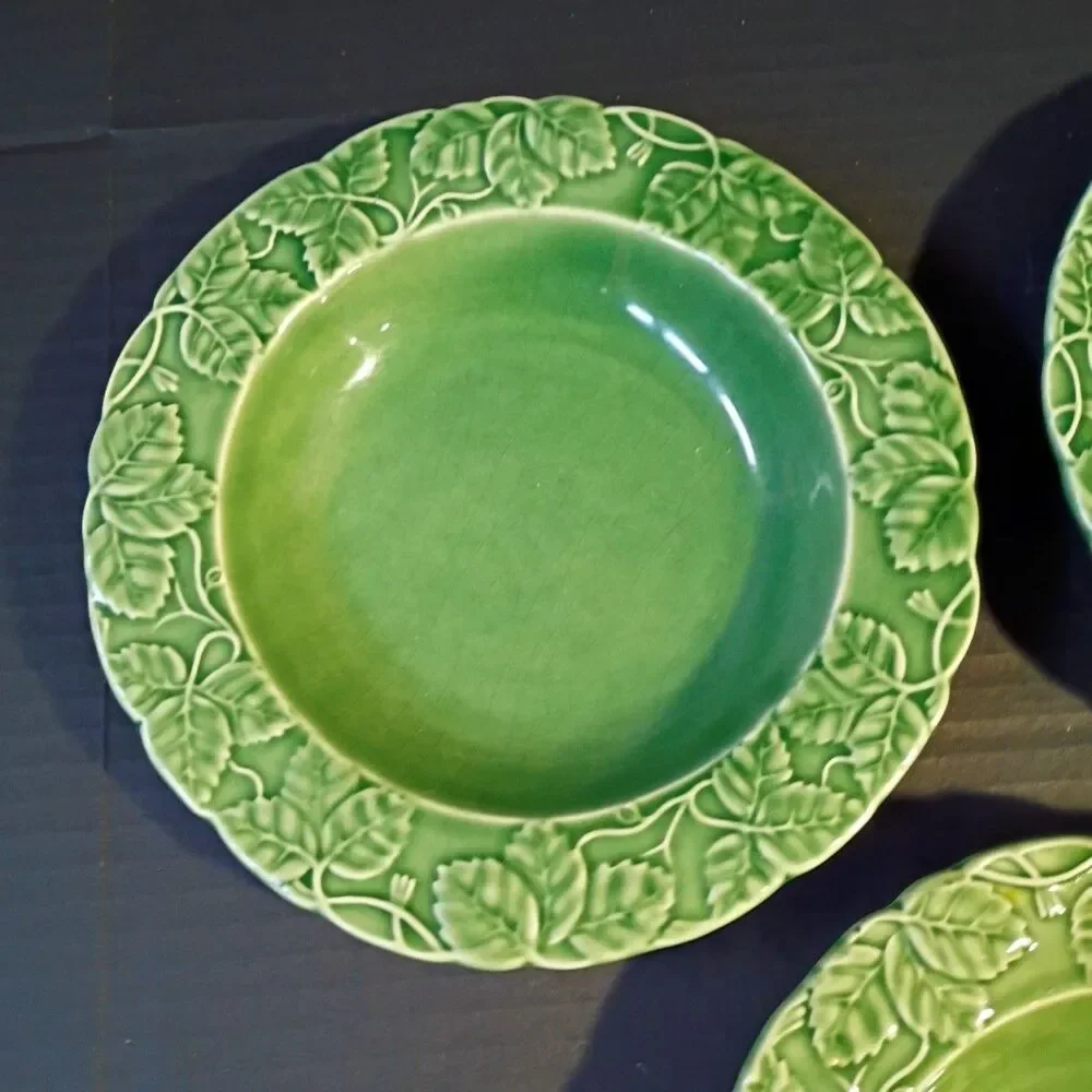 Pier 1 Imports Set of 3 Green Strawberry Leaves Bowls 8.25” Portugal Pottery